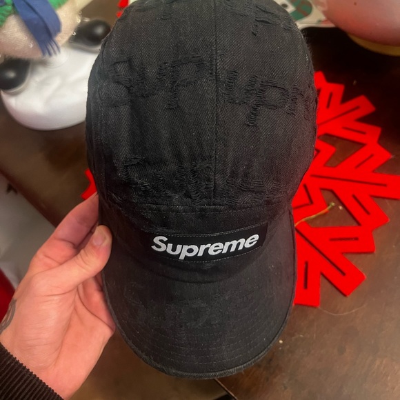 Supreme Frayed Logo Denim Black Camp Hat - Picture 4 of 4